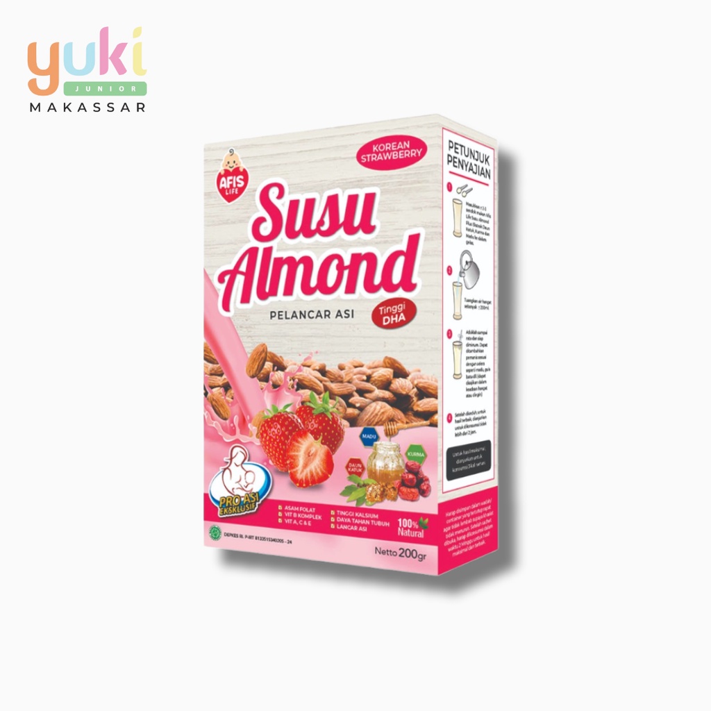 SUSU ALMOND AFIS STRAWBERRY PELANCAR ASI BOOSTER ASI NUTRISI IBU MENYUSUI 200gr