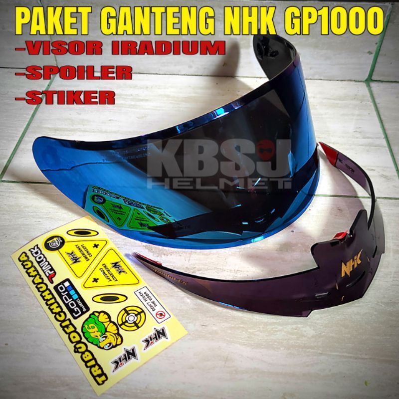 Paket flat visor NHK Gp1000  iridium + spoiler NHK gp1000+ sticker husus NHK GP 1000
