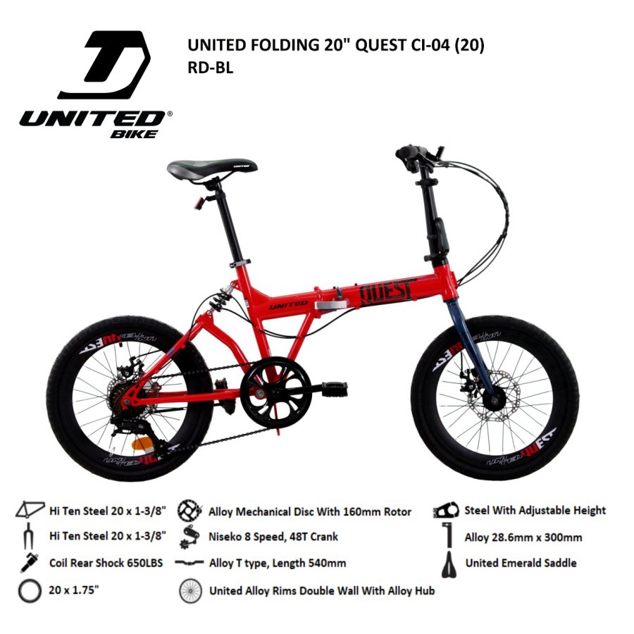 SEPEDA LIPAT FOLDING BIKE UNITED 20" 20 INCH QUEST CI-04 SUSPENSI