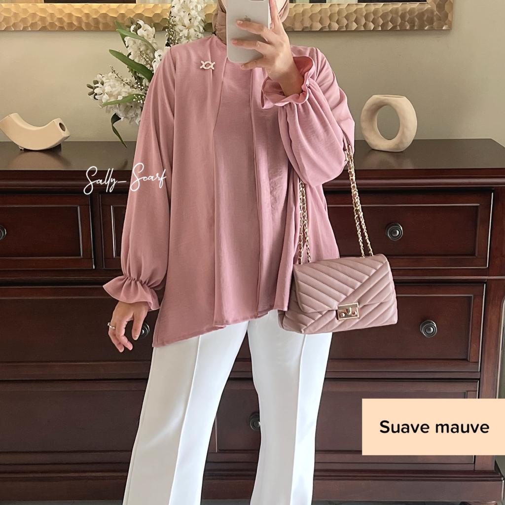 Anona crinkle airflow blouse wanita busui full kancing / oversized-Suave mauve