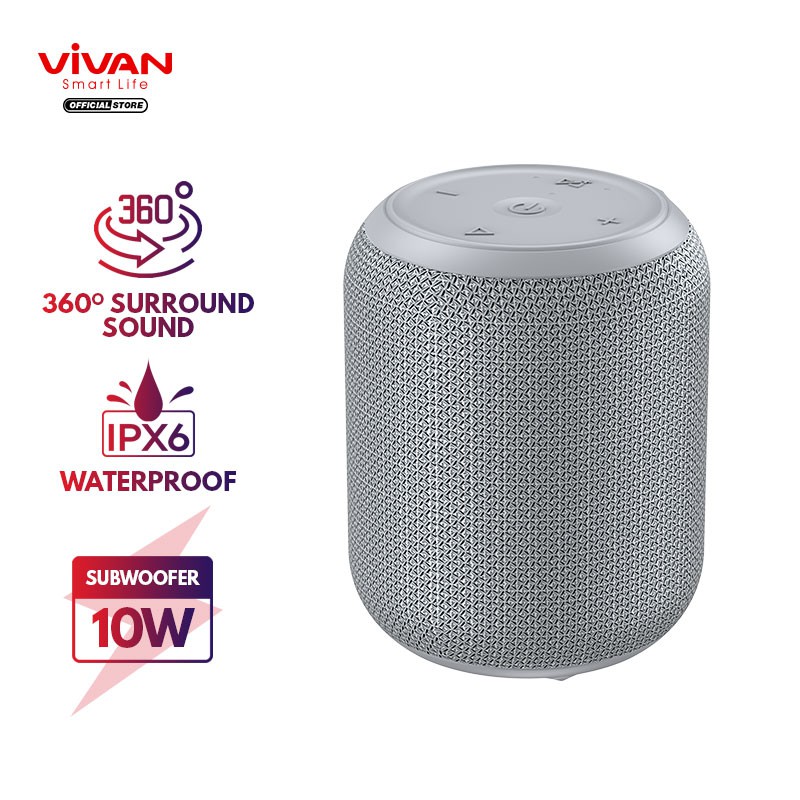 Speaker Bluetooth VIVAN VS12 Wireless Audio Portable Mega Bass Waterproof IPX6 Hi-Fi AUX TWS Bluetooth 5.0 Original Surround Sound 360° Garansi Resmi 1 Tahun-Gray