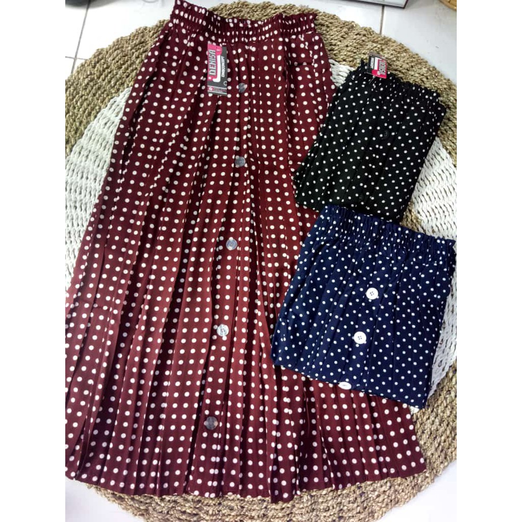 ROK PLISKET PREMIUM MOTIF POLKADOT POLKA LEBAR JUMBO STYLIST WOLFIS