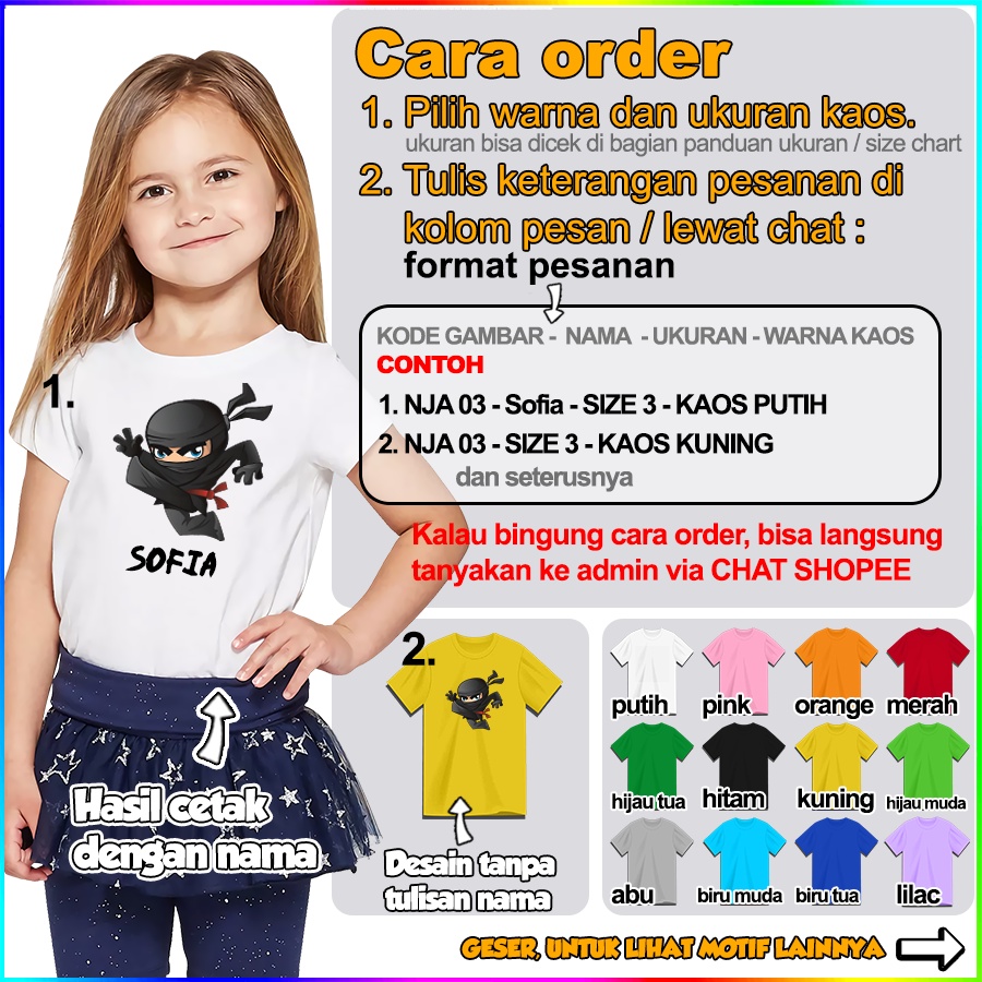 [FREE NAMA!!] Baju Kaos ANAK DAN DEWASA NINJA BANYAK MOTIF