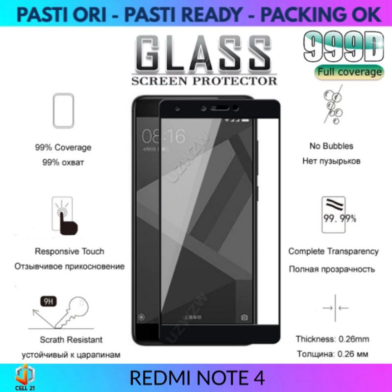 Tempered Glass Full Cover Redmi Note 4 Redmi Note4 Tg Anti Gores Full Layar Kaca screen protector