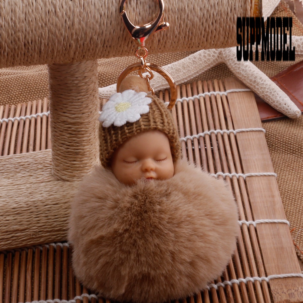 Gantungan Kunci Boneka Bayi Tidur Pompom Bahan Plush