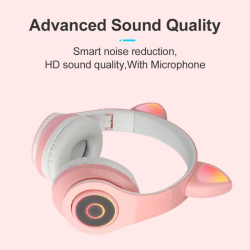 Wireless Bluetooth Headphones Kucing Cute Cat Ear PINK