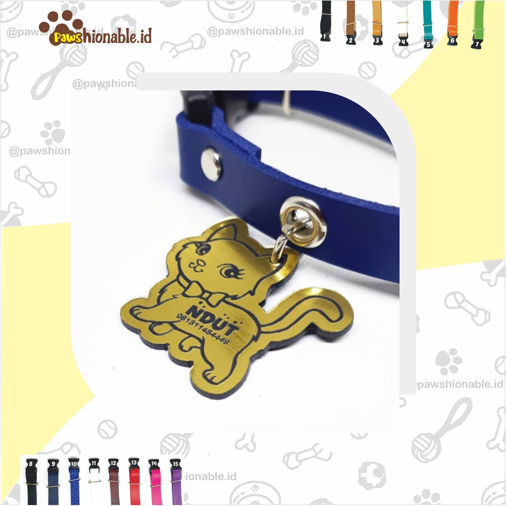 K14 - Kalung Custom Nama Kucing Aksessoris Hewan PU Leather/Kulit Sintetis