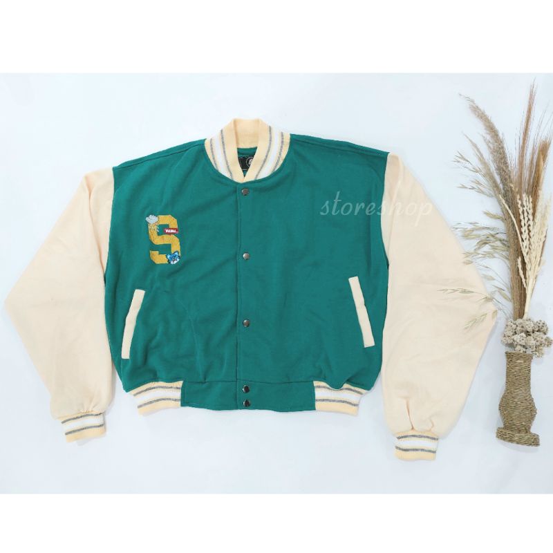 Varsity Jacket Jaket Racing M&M Premium Pria Wanita-crop oversize toska