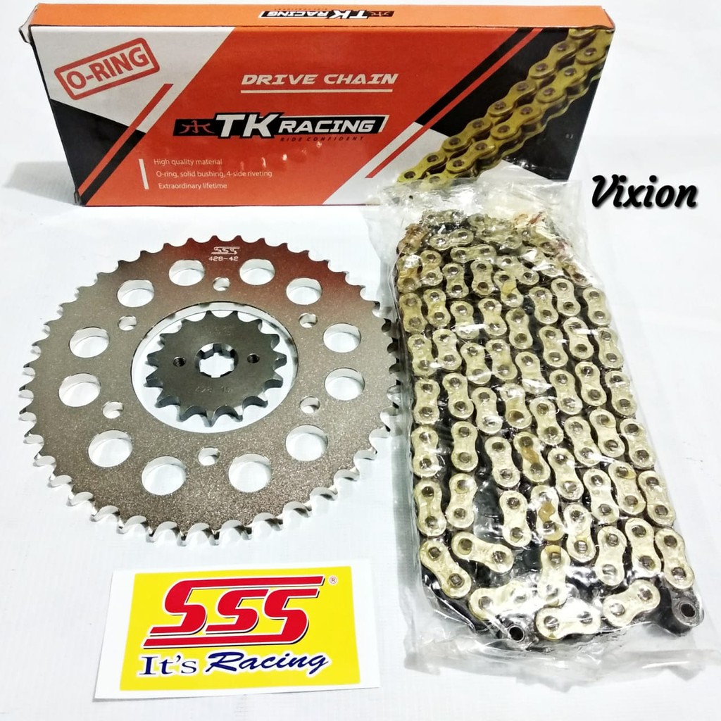Gear Set SSS Vixion Old/MX King Vixion NVA/NVL 428 Rantai O ring HPO TK 130L