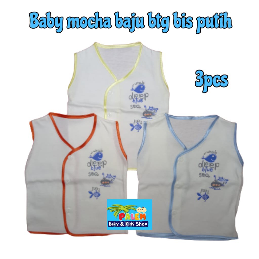 3pcs Atasan Baju Buntung Bis Putih Baby Mocha Boboho M dan L