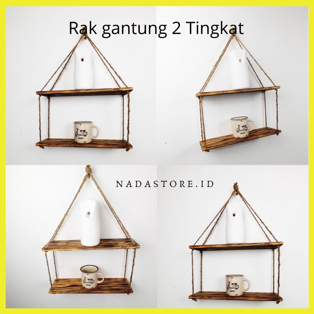 Nadastore - RAK DINDING MINIMALIS VINTAGE 2 TINGKAT TALI GONI RUSTIC