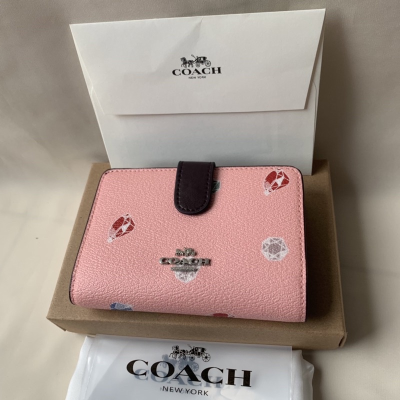 COACH MEDIUM CORNER ZIP WALLET SOFT PINK WITH DIAMOND (73467)