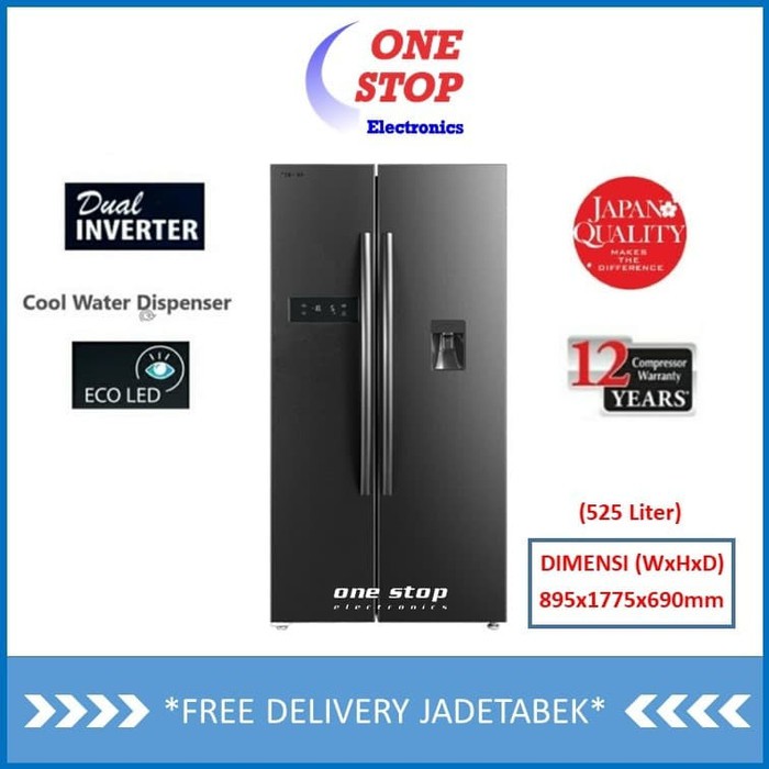 TOSHIBA GR-RS682WE-PMF Kulkas SideBySide Inverter Water Dispenser 525L