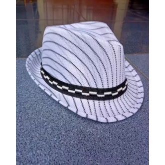 Topi Koboy Fedora Jazz Vintage Motif Salur Murah Topi Koboy Masa Kini