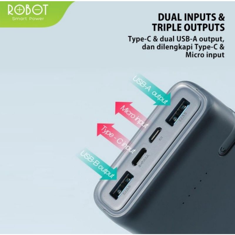 ROBOT Powerbank 20000mAh LED Dual Port USB RT21 Quick Charge