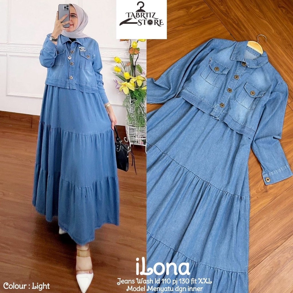 ilona maxy pakaian baju gamis dress busana syari long dres maxi longdress jeans jean jins jens denim