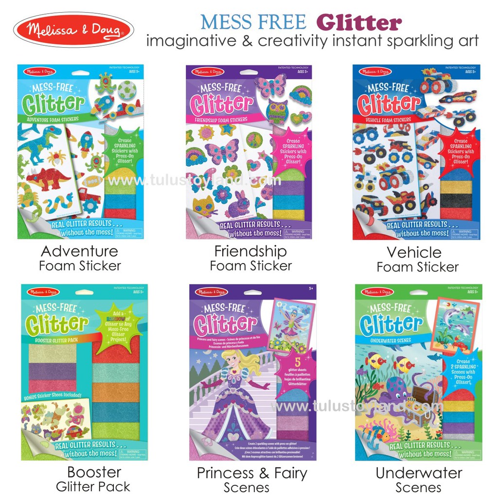 Melissa Doug Mess Free Glitter Foam Sticker Gambar Mewarnai Scenes Gliter Spon Mainan Kreativitas