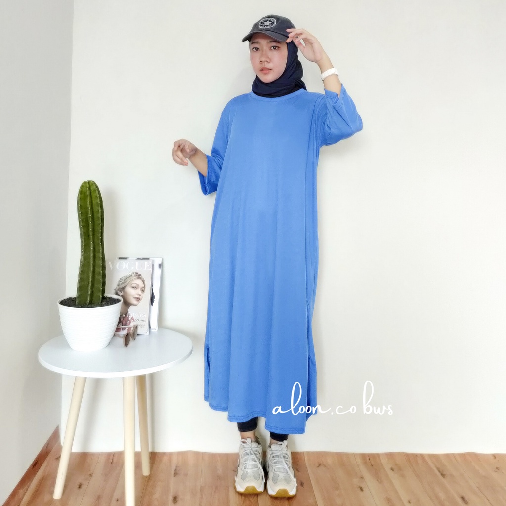 Midi Basic Oversize Tunik Polos Jumbo Bahan Katun - Midi Dress Korea Tunik Oversize