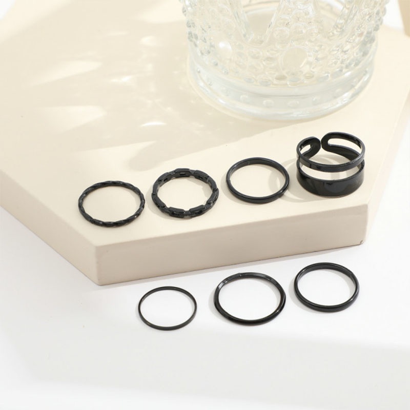 7pcs Cincin Korea Hitam Gaya Punk Aesthetic Cincin Titanium Pria Keren Untuk Wanita Ring Jewelry