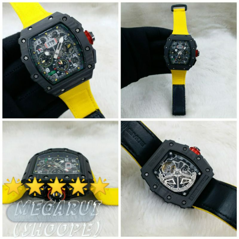 JAM TANGAN COWOK RICHARD MILE RM11-03 CARBON KANVAS KUNING SWISS ETA 1:1