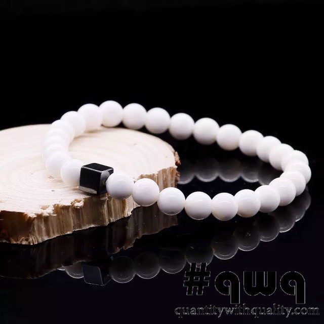 gelang unisex white onyx square blustin hematite bangle hype fashion