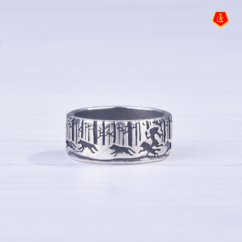 [Ready Stock]Silver Creative Carving Running Wolf Ring