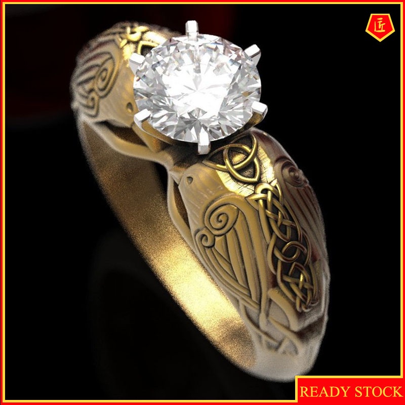 [Ready Stock]Creative Crow Totem Diamond Gold Ring