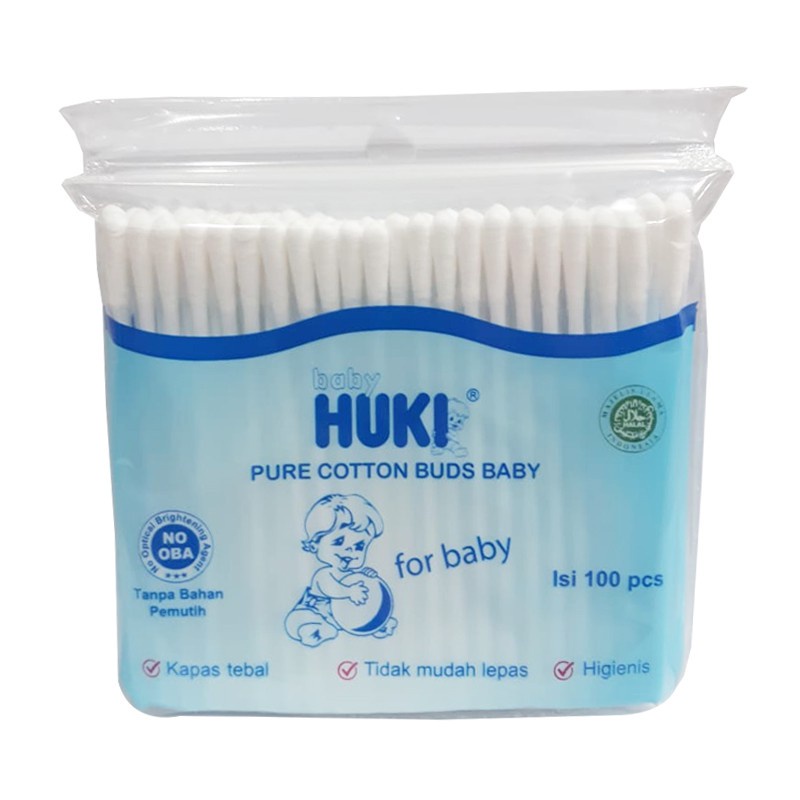 HUKI Pure Cotton Buds Zak Isi 100 For Baby &amp; Adult - Korek Kuping Bayi Dan Dewasa