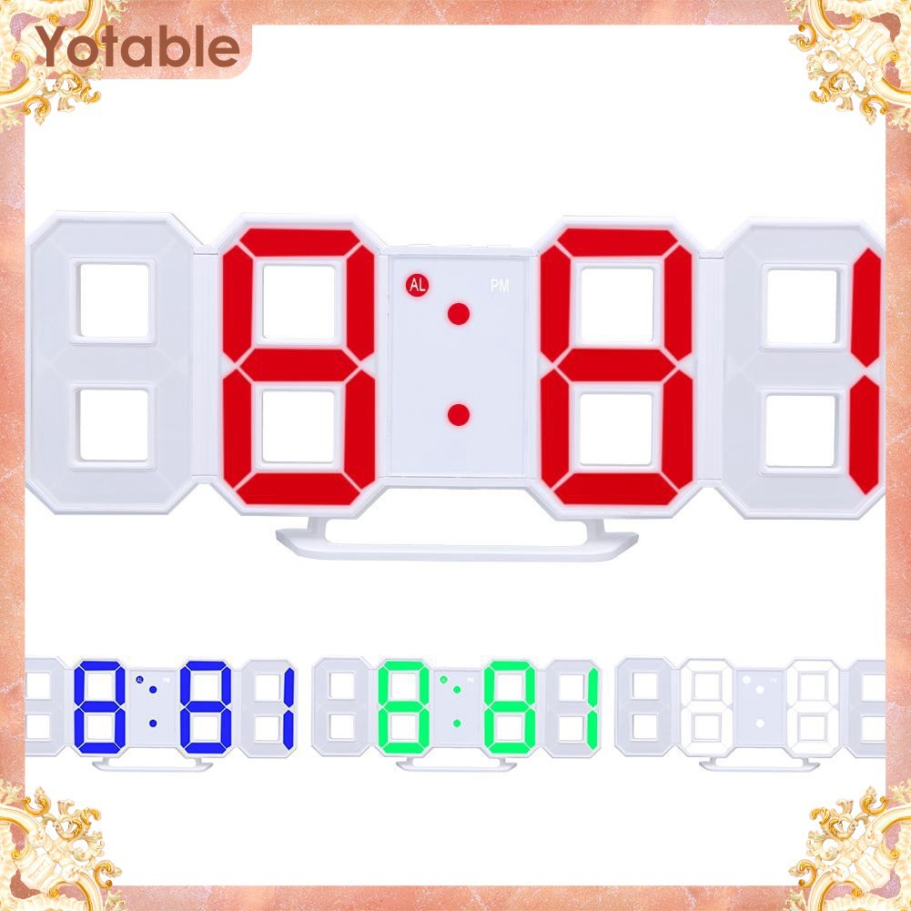 LED Digital Wall Clock Alarm Clock Wall Hanging Clock with 3 levels Brightness