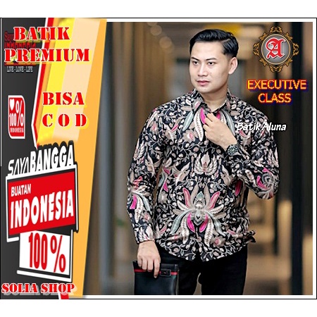 W014 Baju Batik Pria  Kemeja Undangan Pesta Kerja  Lengan Panjang  Premium Original
