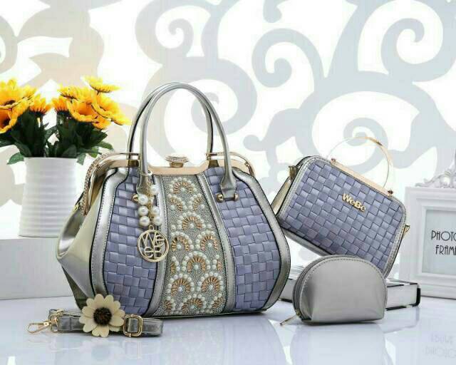 Tas WEBE* Caine 8812 (3in1) wanita branded batam glossy fashion import