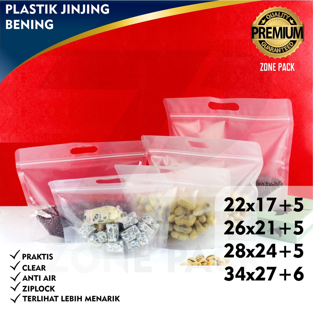 Plastik Jinjing Bening | Pouch Bening | Plastik Bening Jinjing Dengan Pegangan dan Ziplock | Kemasan