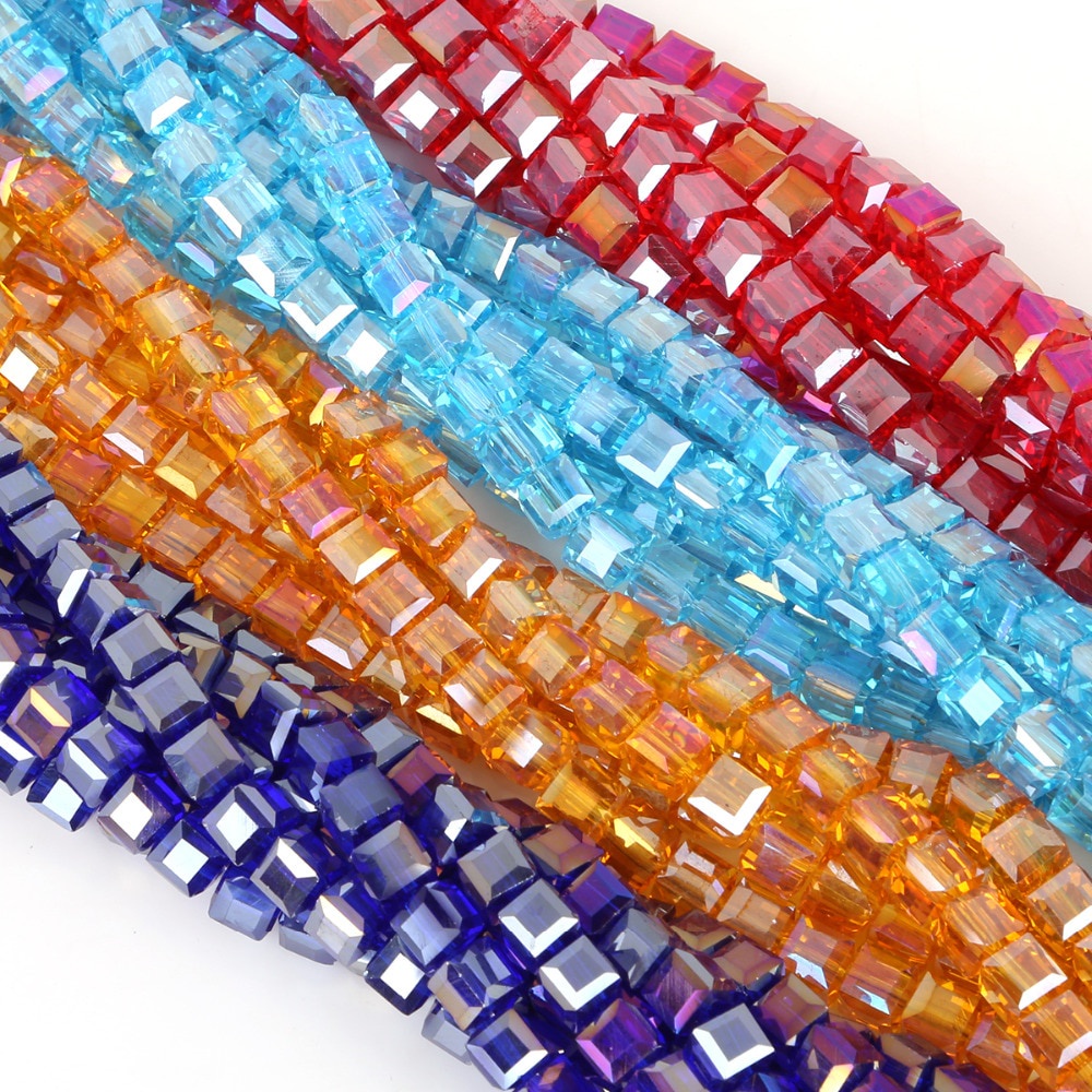 20-200pcs/lot 2-8mm Multi Color Fashion Crystal Glass Square Beads For DIY Crafts Sewing Clothing Accessories Decoration