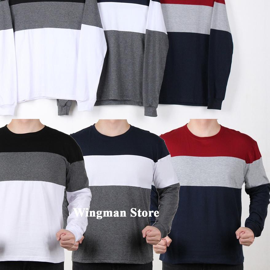 ♟ Kaos Pria Color Blocks Lengan Panjang Size Jumbo ✭