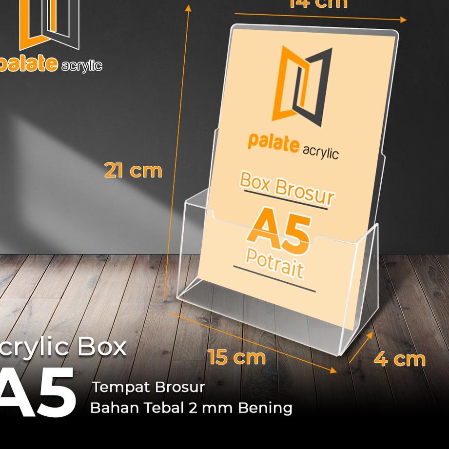 

Model Baru RAK / TEMPAT BROSUR BROCHURE ACRYLIC / AKRILIK BROSUR BOX A5