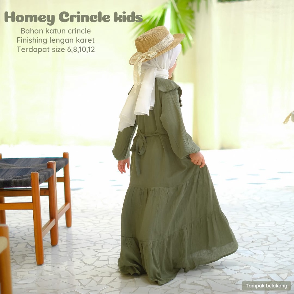 New-Busana Muslimah Anak/Gamis Anak Polos - Homey Crincle Kids - Bahan Katun Rayon Premium-Bisa COD