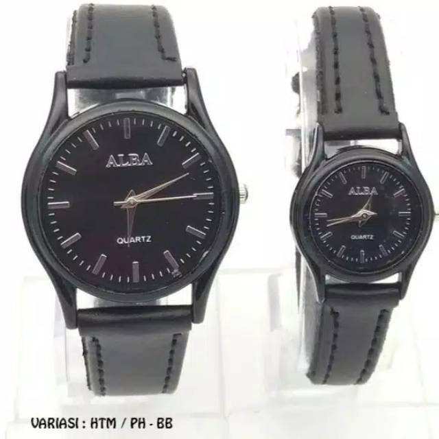 Cod  Bayar Tujuan  Jam Tangan Pria  Wanita Couple Alba Kulit Balok Case Black