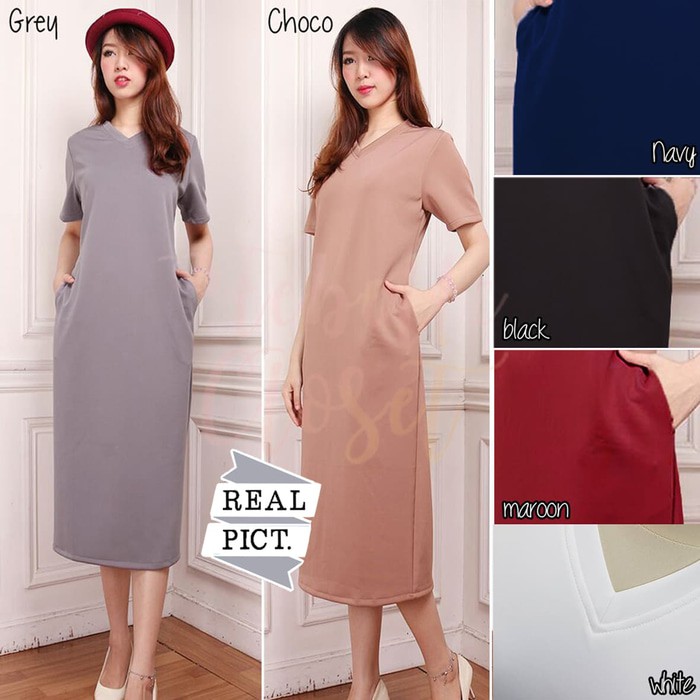 Dress Santai Casual Long Dress Korea Murah Santai Panjang Murah V Neck
