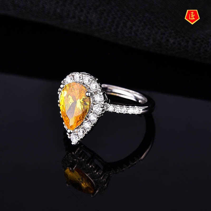 [Ready Stock]Luxury Simple Yellow Diamond Ring Pink Diamond Crystal