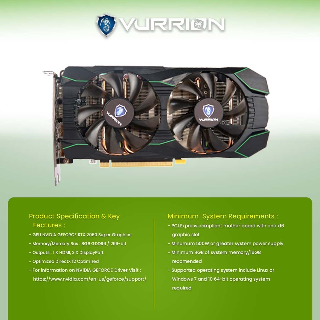 VGA AGS VURRION NVIDIA RTX 2060 SUPER 8GB GDDR6 256 BIT REAL CAPACITY