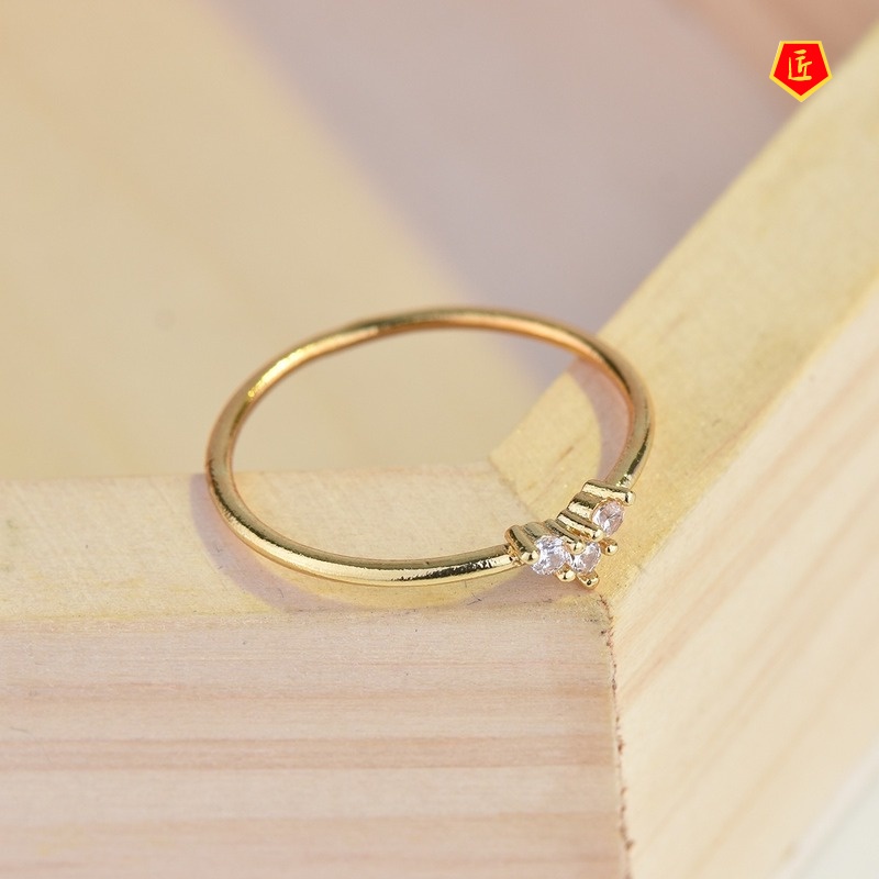 [Ready Stock]14K Gold Ring Zircon Extreme Slim Ring Simple and Elegant