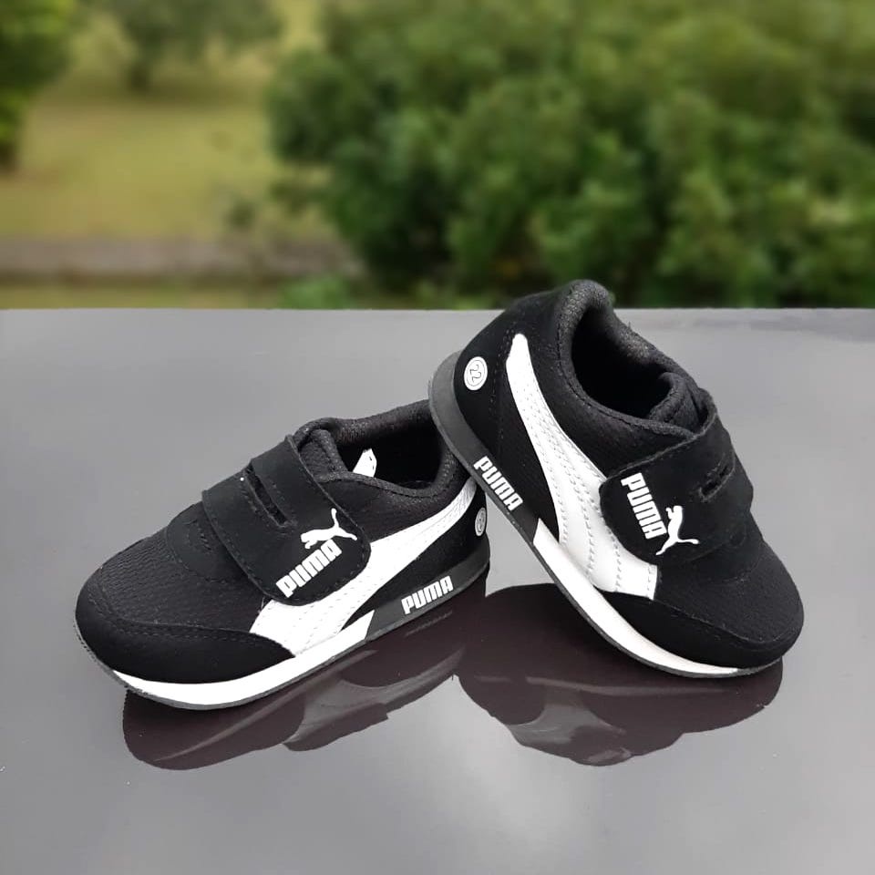 TOKOERS Sepatu Sneaker Sporty / Sneaker Anak Cowok Cewek 1 - 9 tahun - Sneaker anak balita Murah - SSL05 Black and White