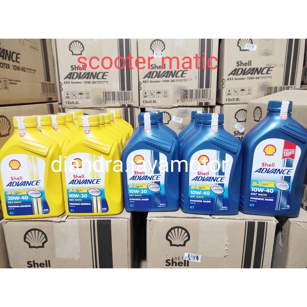 OLI SHELL ADVANCE AX5 dan ax7 SCOOTER MATIC 800 ML dan 1000 ml ( SAE 10/30 - 20/40 - 10/40 ) FOR ALL MATIC 100% ORIGINA