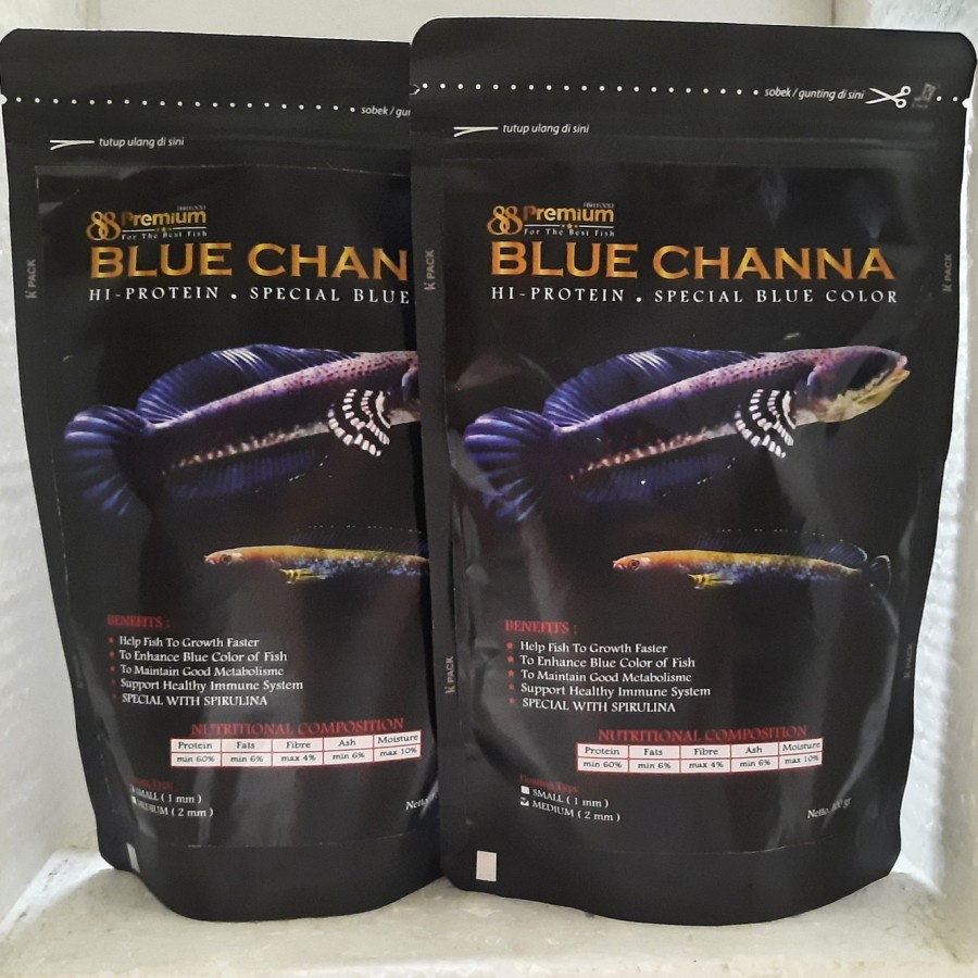 88 Premium BLUE Channa 2 mm - Pellet Pakan Makanan Ikan Pelet 100 gram