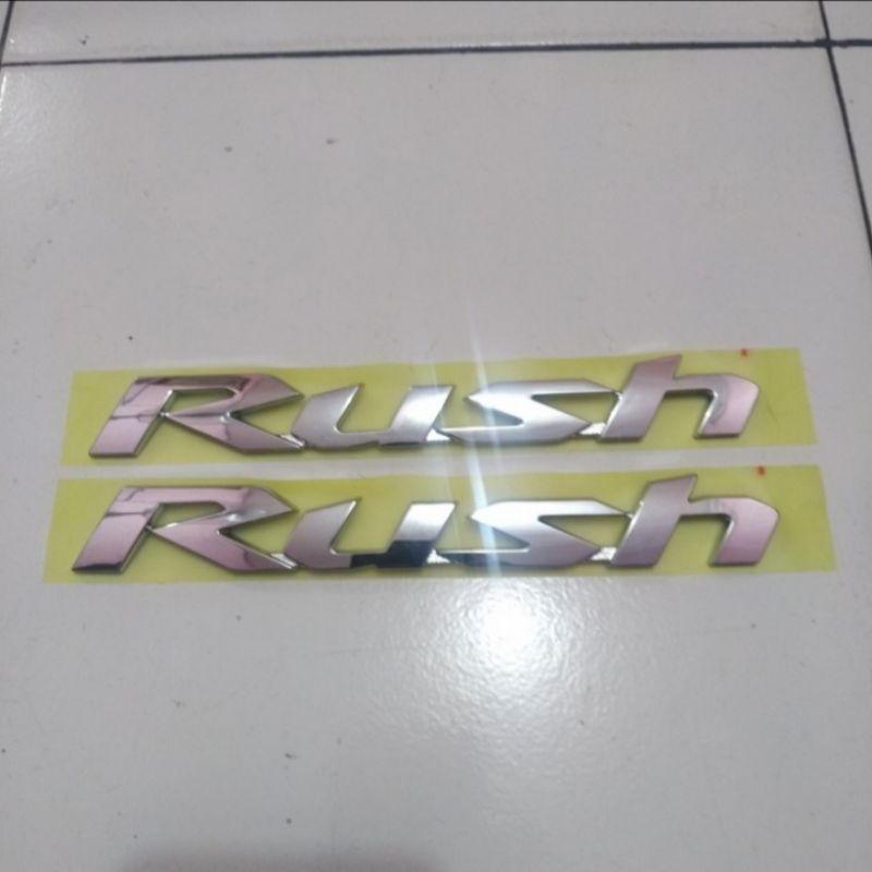 EMBLEM LOGO TULISAN RUSH CHROME ORIGINAL 2019