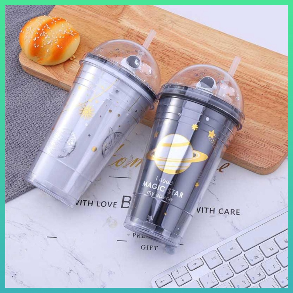 Botol Minum Tumbler + Sedotan Seri Bintang Planet Tempat Air Minum Sedotan Straw Large Water SH-8