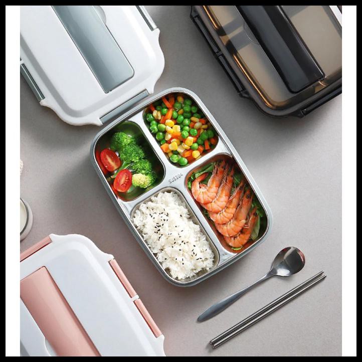 Tupperware Kotak Makan Healthy Bento Lunch Box Stainless Steel - Hitam