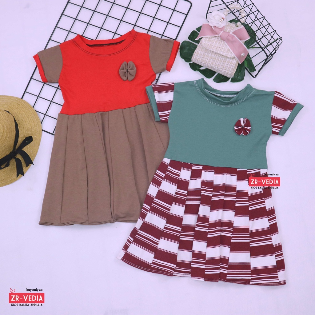 Dress Karin uk 3-4 th / Dress Pesta Balita Anak Perempuan Murah Baju Dres Lengan Adem Pita