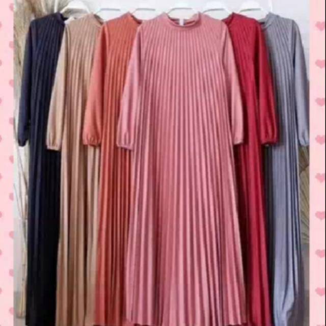 dress plisket lengan panjang