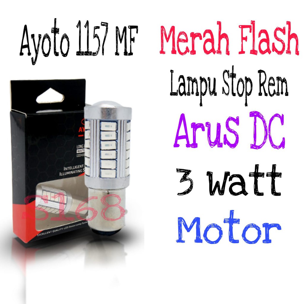 Lampu Rem Stop LED Strobo AYOTO 1157-MF Arus DC Warna Merah Berkedip Kedip 33titik LED